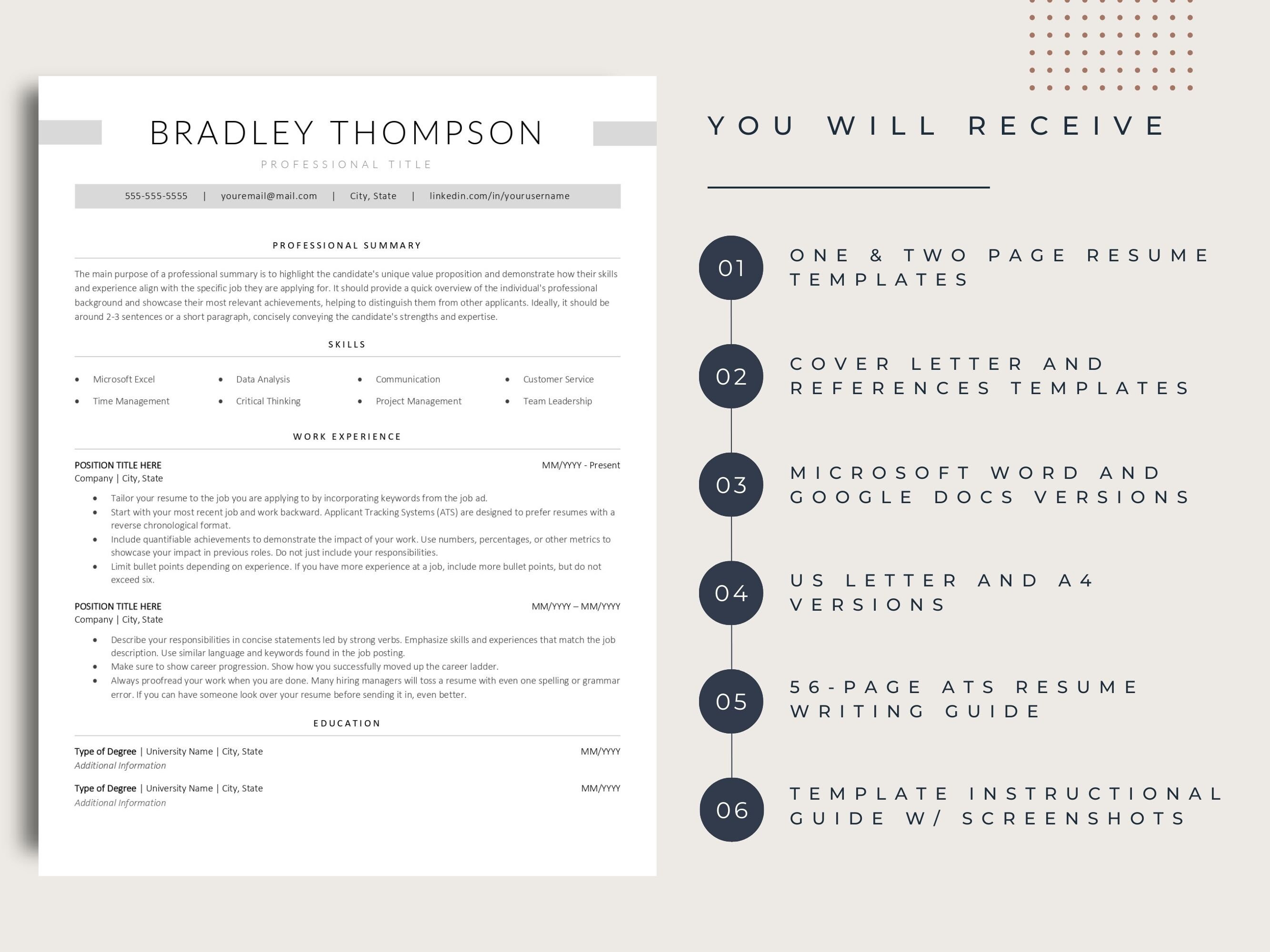 ATS Friendly Resume Template CV Template for Word & Google Docs, Resume ...