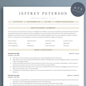 ATS Resume Template | Resume Template Word, Google Docs Resume, Professional Modern Template, Simple Resume for Executives, CV Template