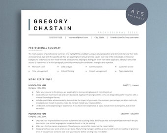 May include: A resume template with a professional design. The template includes sections for professional summary, work experience, and skills. The template is ATS friendly, which means it is designed to be easily read by applicant tracking systems.
