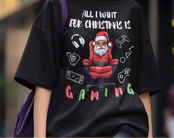 Allt jag önskar mig i julklapp är spel, jul png, jultomten png, julsublimering, png sublimering, png för tröja, julspel