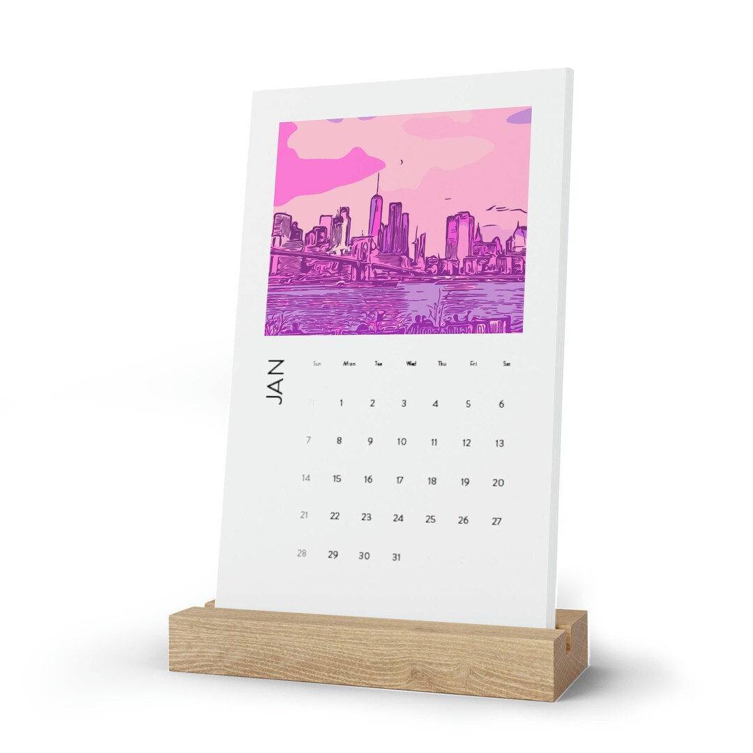 Vertical Desk Calendar 2024 Office Decor Wood Stand Desk Etsy