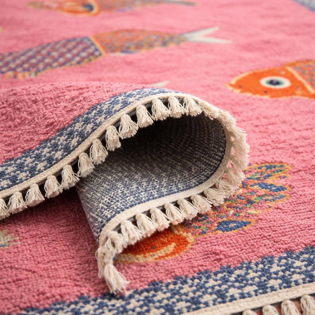 Kilim Fish Rug Handwoven Wool Kilim Rug, Pink Koi Fish Boho Runner, Coastal Farmhouse ...