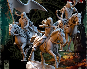 Evergreen Elves Meadow Riders Command Group - in 12k - by The Beholder Miniatures