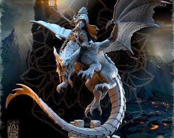 Orc Warlord Dragon Rider Miniature: 28/32/38mm Fantasy RPG Mini