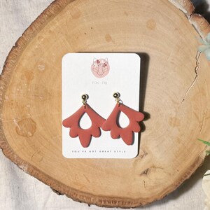 Terracotta Petal Earrings | Rust Orange Polymer Clay Earrings | Botanical Fall Statement Earrings | Autumn Jewelry