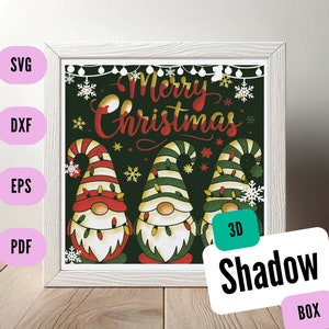 Gnomes with light Christmas 3D Box Paper Cut, Gnomes Christmas Light Box Svg, Gnomes Christmas Shadow Box, Svg For Cricut File,Cardstock Svg