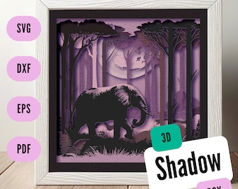 Elephant Shadow Box SVG: African Safari Papercut Lightbox (8x8 inch)