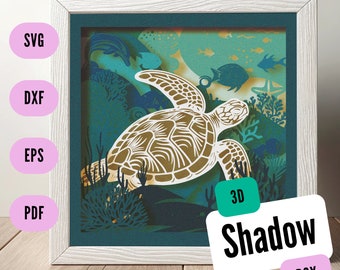 3D Sea Turtle Shadow Box SVG, Marine Life Papercut (digitaal bestand)