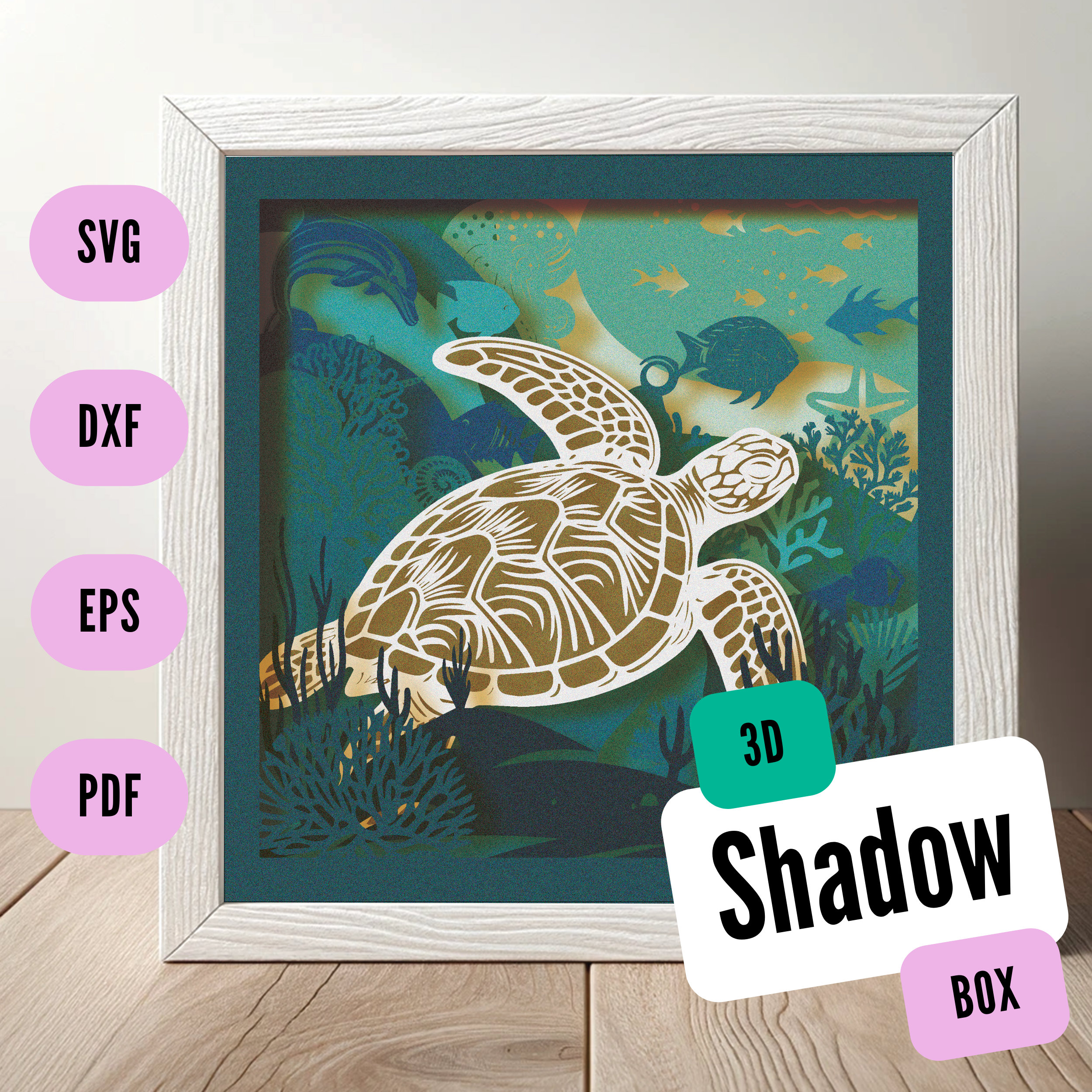 3d Sea Turtle Shadow Box Svg 3d Turtle Shadow Box Svg Cardstock Svg ...