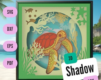 3D Sea Turtle Shadow Box SVG, Marine Life Papercut (pdf, svg, dxf, eps)