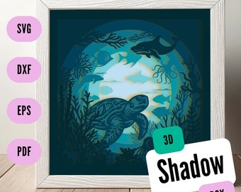 Sea Turtle 3D Shadow Box svg, Marine Life Papercut (pdf, svg, dxf, eps)
