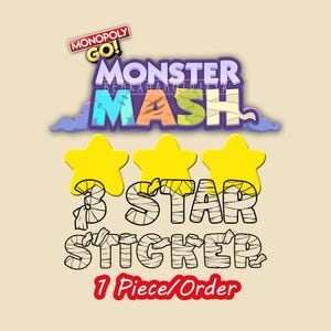 May include: A digital graphic for Monopoly Go! Monster Mash featuring three yellow stars above the text 3 STAR STICKER in a mummy-wrapped font style. The text 1 Piece/Order appears in red at the bottom of this promotional game asset.