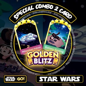 Speciale combo Golden Blitz-stickers " Galaxy Gazing + Millenium Falcon " Monopoly_Go 5-sterrenstickers - evenement op 1 juli