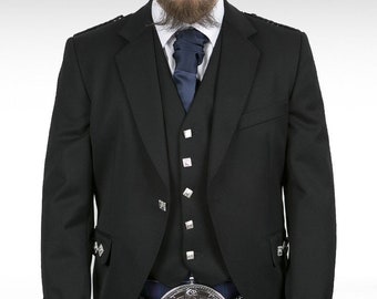 Veste et gilet en kilt noir argyll pour homme écossais Veste Highland de mariage Argyll faite main écossaise en toutes les tailles | Poitrine 34" à 56"