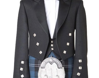 Veste Scottish Men Prince Charlie et gilet 3 boutons Scottish Handmade Prince Charlie kilt Wedding Jacket dans toutes les tailles | Poitrine 34" à 56"