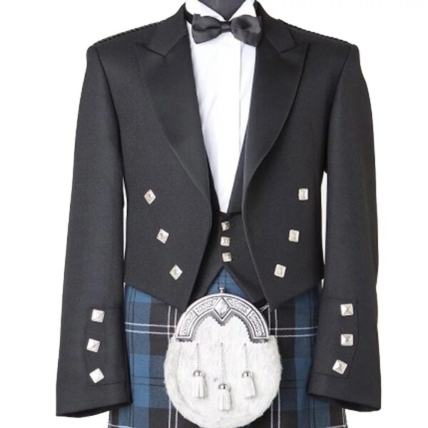 Veste Scottish Men Prince Charlie et gilet 3 boutons Scottish Handmade Prince Charlie kilt Wedding Jacket dans toutes les tailles | Poitrine 34" à 56"