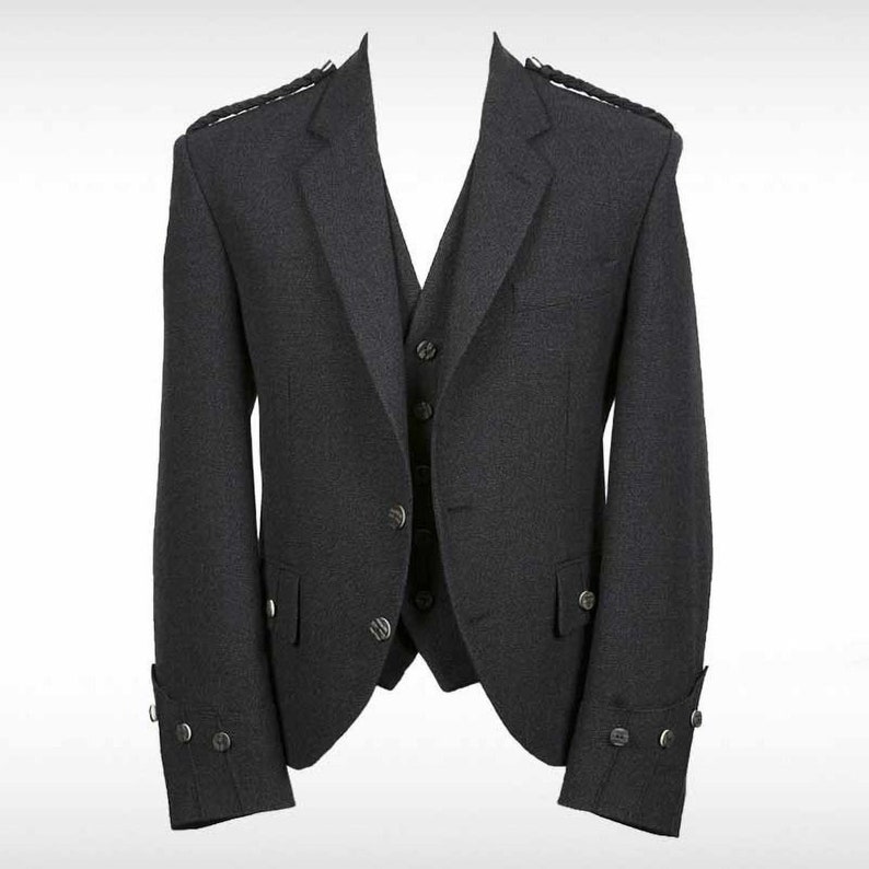 Veste et gilet écossais gris anthracite kilt pour hommes écossais faits à la main Argyll kilt Wedding Highland Jacket dans toutes les tailles Poitrine 34 à 56 image 6