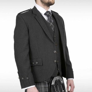 Veste et gilet écossais gris anthracite kilt pour hommes écossais faits à la main Argyll kilt Wedding Highland Jacket dans toutes les tailles Poitrine 34 à 56 image 2