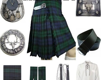 Hombres Diez piezas de faldas escocesas de boda con diseño de cabeza de ciervo escocés para hombres Falda escocesa con vestimenta tradicional disponible en más de 40 tartán de clan.