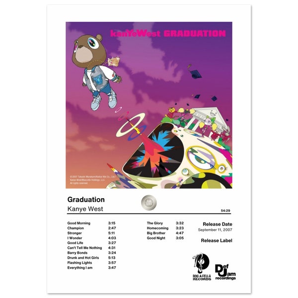Remise des diplômes de Kanye West - Track List Series | Affiche de Kanye West | Couverture de l'album de remise des diplômes | Produits dérivés Kanye West | Affiche de rap