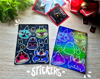 Sticker Sheet Based on Cult of the Lamb, waterproof vinyl, videogame stickers, holographic vinyl, Narinder, Leshy, Shamura, Heket, Kallamar