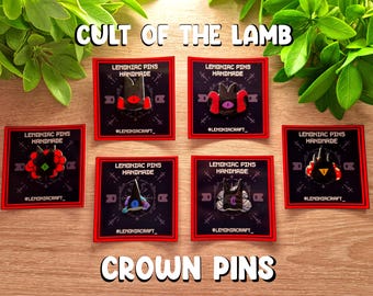 Pins based on Cult of the lamb, Narinder, Leshy, Shamura, Heket, Kallamar, The lamb, The goat, gamer accessories, cosplay, streamer