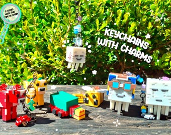 NEW 3D Printed keychains with charms inspired by Minecraft, happy ghast, bee, sniffer