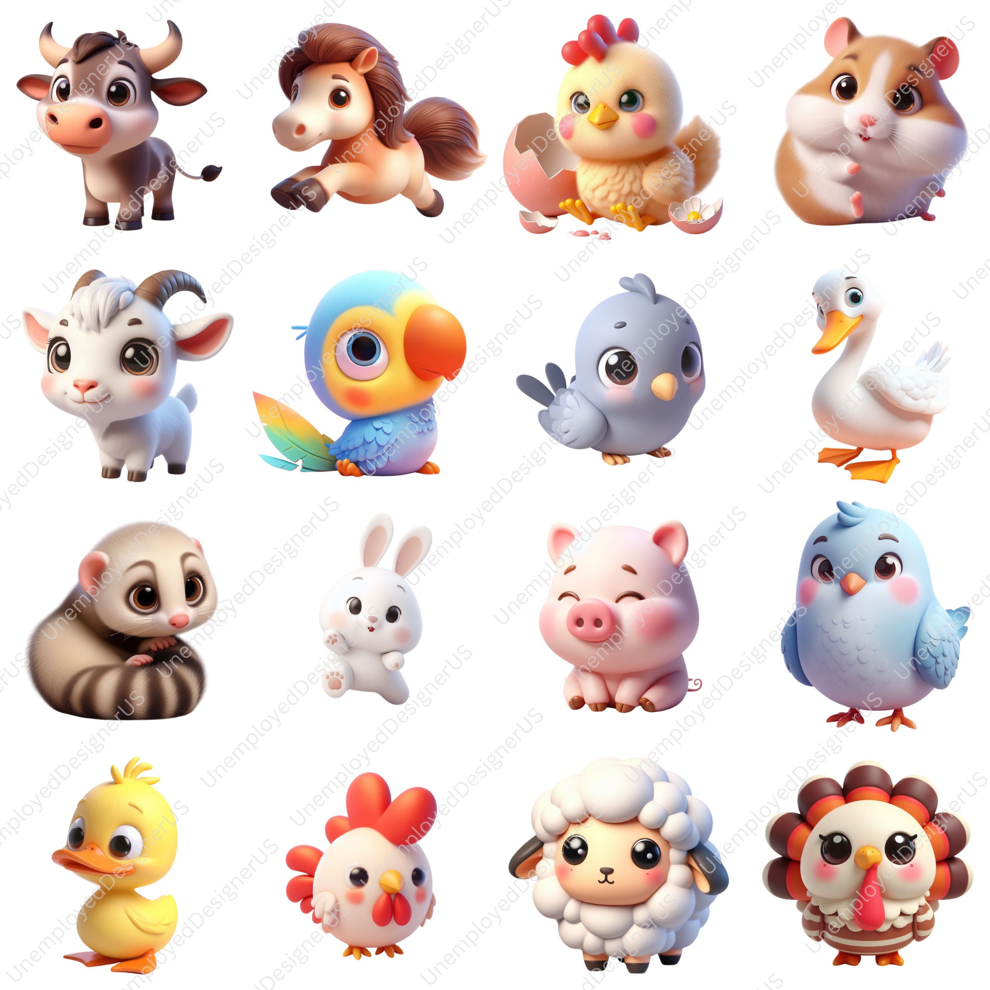 Kawaii Cute Farm Animal PNG Bundle - Etsy