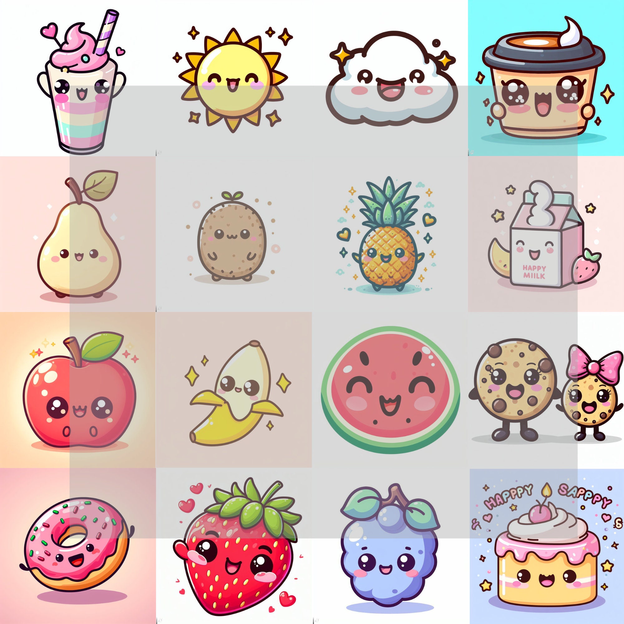 Paquete de 72 imágenes prediseñadas de Kawaii, imágenes prediseñadas ...