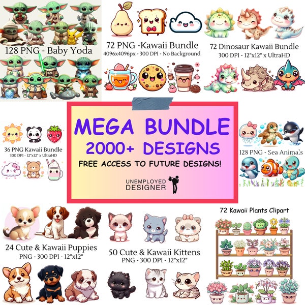 2000+ Kawaii Clipart Bundle, Cute Kawaii PNG Clipart