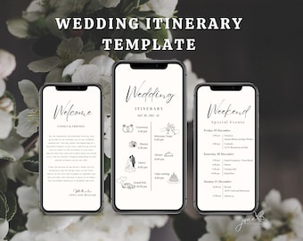 Wedding Party Timeline | Wedding Itinerary Template Digital | Wedding Day Schedule | Mobile itinerary | Wedding day Binder