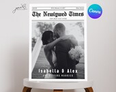 Newspaper wedding, Editable newspaper program template on CANVA, Wedding day timeline, Folded wedding Newspaper, Printable template
