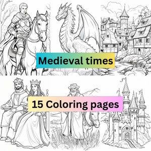 Printable coloring book medieval times coloring pages digital printable coloring pages 15 coloring pages relaxing book castles and knights