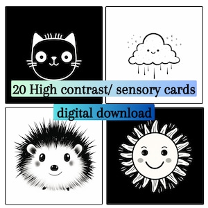 Baby sensory cards montessori high contrast cards sight stimulation cards print and cut digital baby flashcards black and white sensory card