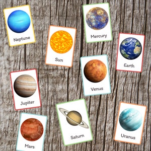 Carte Montessori del sistema solare, Carte in 3 parti, Scuola domiciliare, Materiali didattici, Carta di controllo, Carta oggetto, Carta etichetta