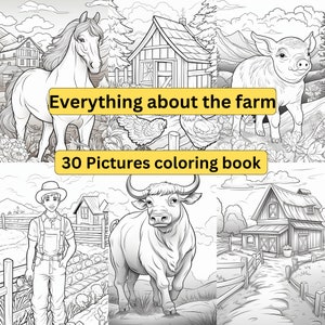 Digital coloring book everything about the farm printable farm animal coloring book cute color book toddler coloring book relaxing book draw