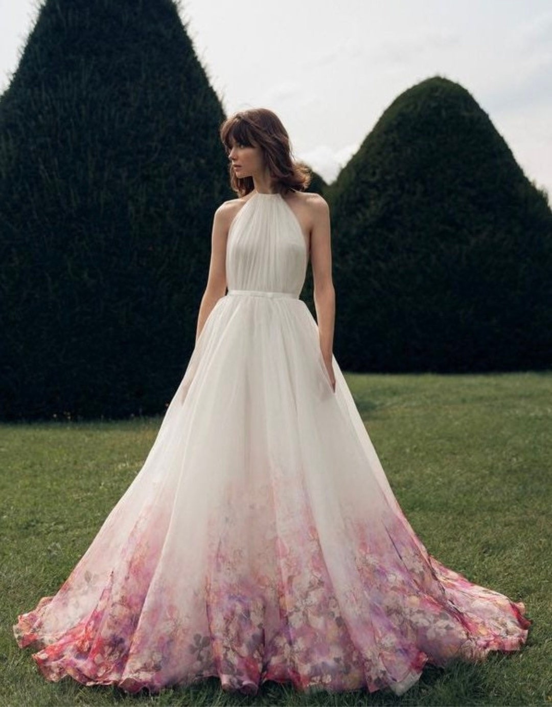 Hight Halter Neck Wedding Dress/floral Garden Tulle Bridal Gown ...