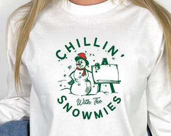 Snowman Graphic Long Sleeve Tee: Winter Cotton Top