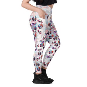 Day of the Dead sugar skull crossover leggings with pockets for Halloween, sizes 2xs - 6xl