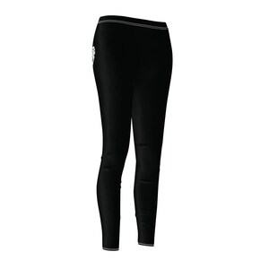 front three quarter view of black leggings with skeleton hand barley visible.