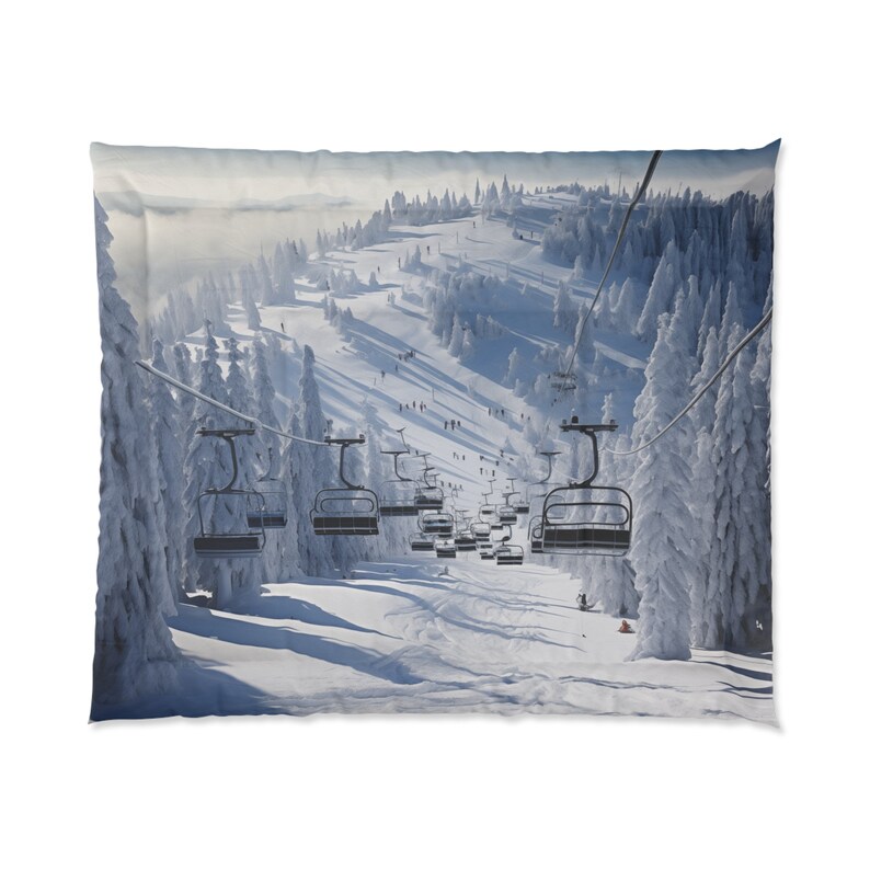 Snowy Mountainside Retreat Ski Slope Comforter With Chair Lift and