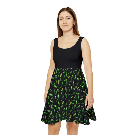 Pickle Party Delight: Black Skater Tank Dress With Whimsical Pickle Patter - Etsy Pickle Party Delight: Black Skater Tank Dress With Whimsical Pickle Patter - Etsy