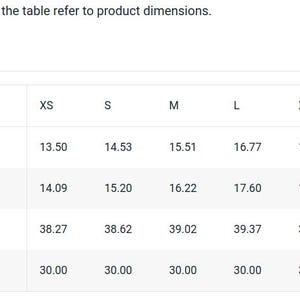 May include: A white table shows product dimensions in inches for sizes XS to 2XL. Measurements include waist width, hip width, outseam length, and inseam length. The table is labelled 'Imperial'.