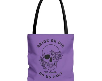 Bride or Die Skull & Flowers Purple Tote Bag