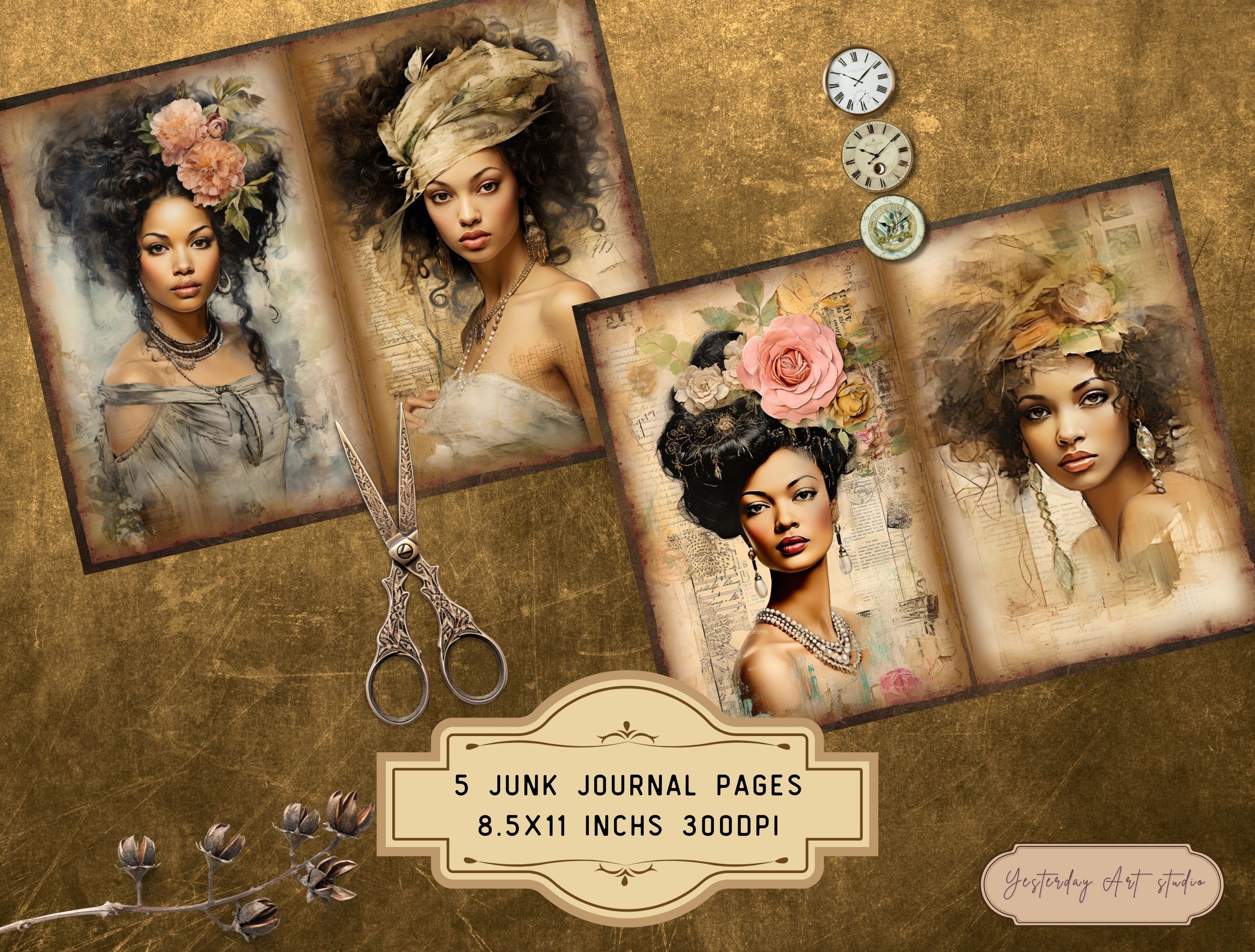 African American Junk Journal Pages Digital Scrapbook Paper Kit Vintage ...