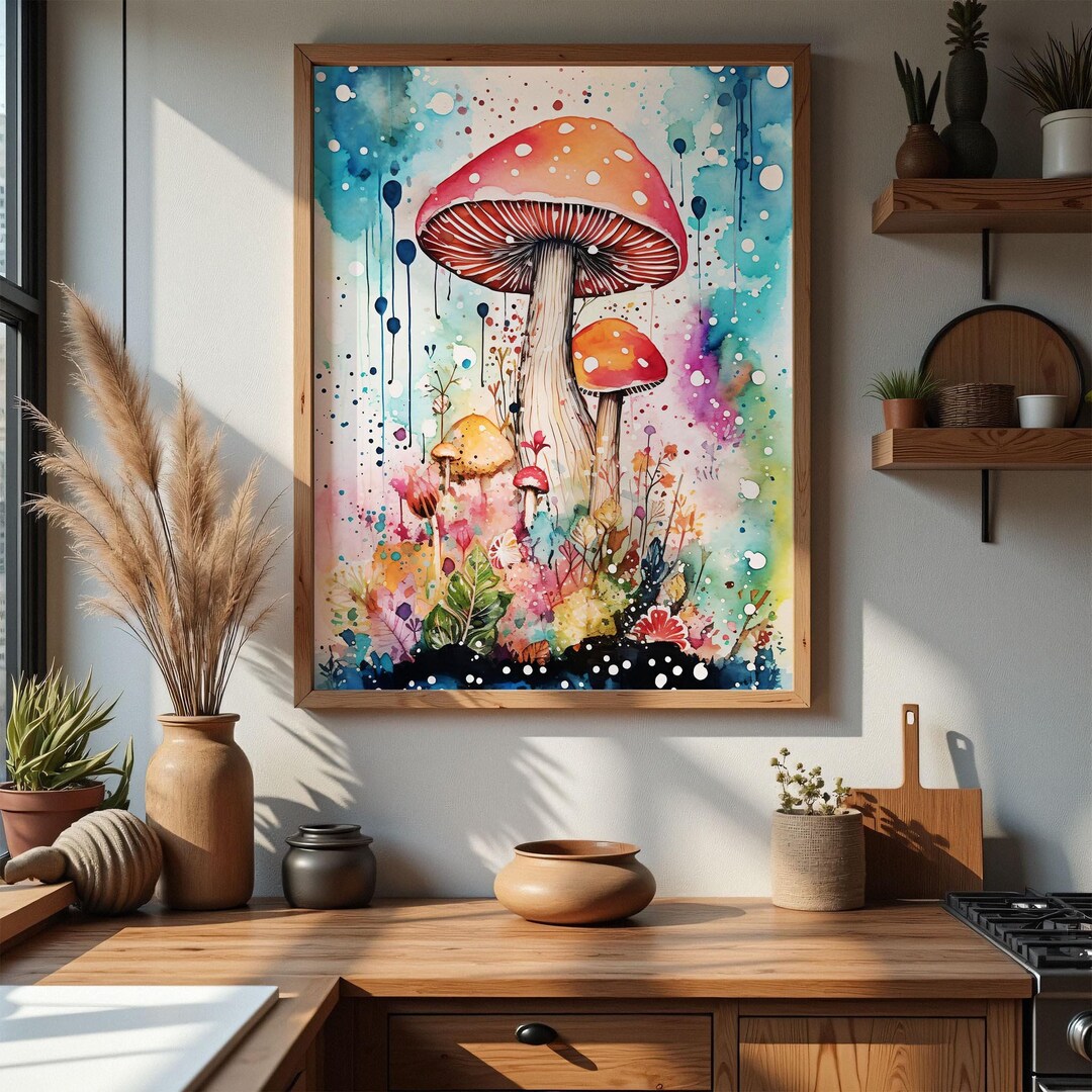 Whimsical Mushroom Printable Wall Art Watercolor Mushroom Home Decor ...