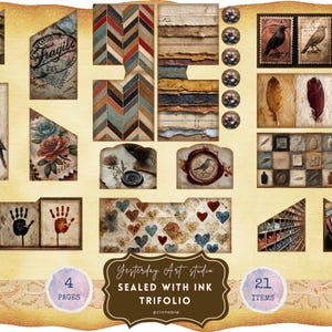 Sealed with Ink Junk Journal Kit – Vintage Post Office Ephemera, Letters, Envelopes, Airmail, Stamps, Wax Seals Trifold Folio, Stationery