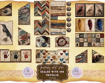 Sealed with Ink Junk Journal Kit – Vintage Post Office Ephemera, Letters, Envelopes, Airmail, Stamps, Wax Seals Trifold Folio, Stationery