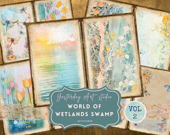 Junk Journal Swamp, Firefly Swamp Junk Journal, Lichen Swamp Junk Journal pages, Ethereal Swamp Junk Journal, Swamp Junk Journal Kit Wetland
