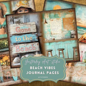 Beach Vibes Junk Journal Kit, Vintage Coastal Ephemera, Seashell Paper, Ocean Vibes Labels, Tags & Backgrounds, Summer Scrapbooking nautical